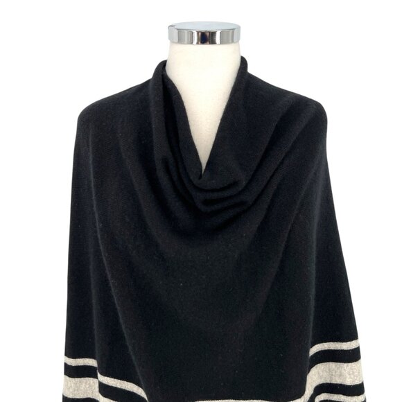 Charter Club Luxury Cashmere Black Poncho With Gray Stripes One Size - Picture 6 of 10